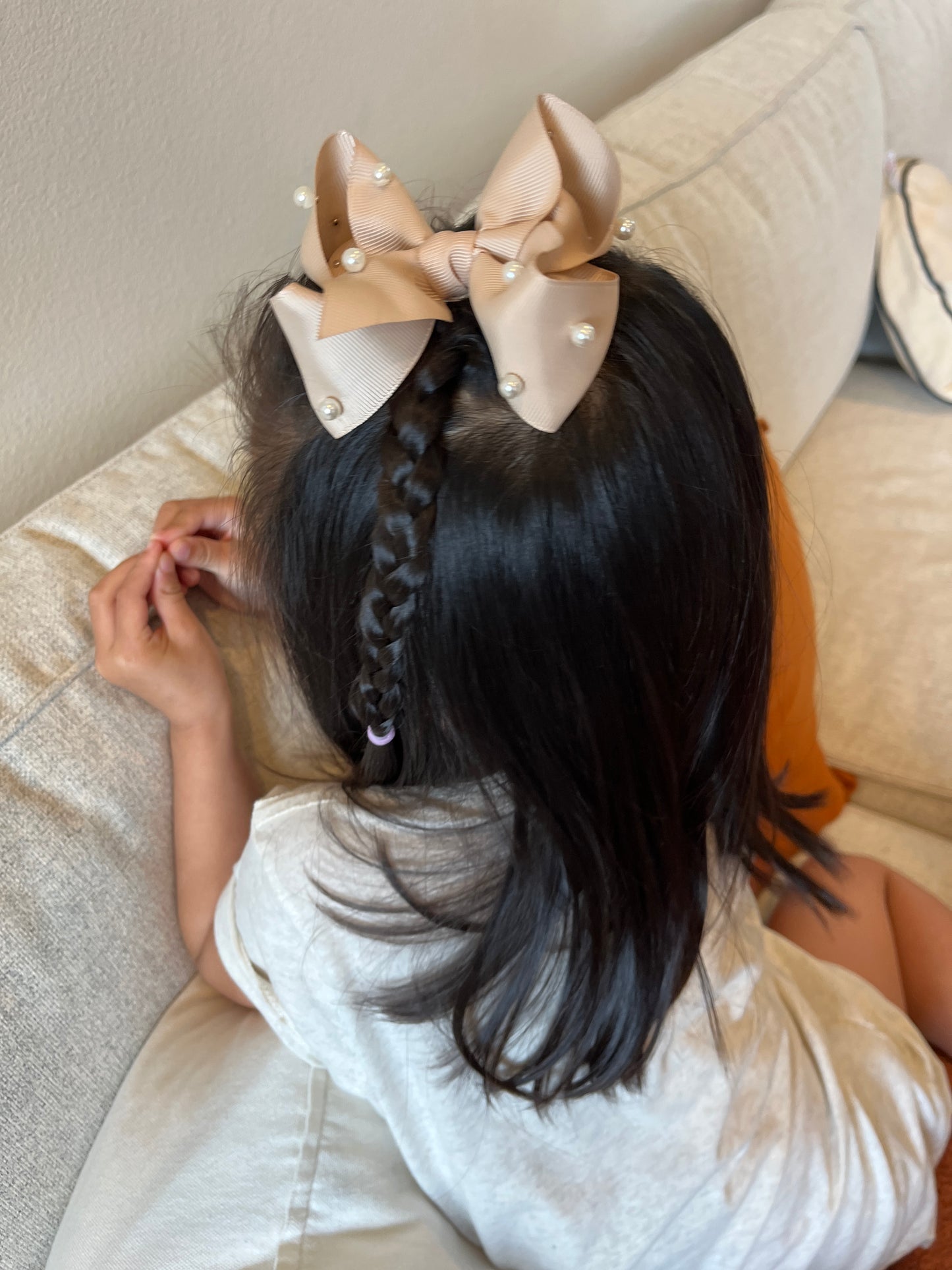 Girls Pearl Ribbin Bows Hair Clips